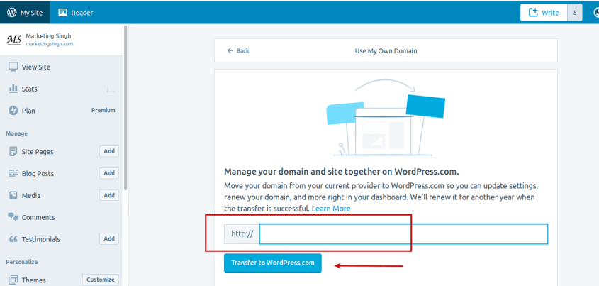 Step 4 Transfer Create WordPress.com Site On Your Existing Domain